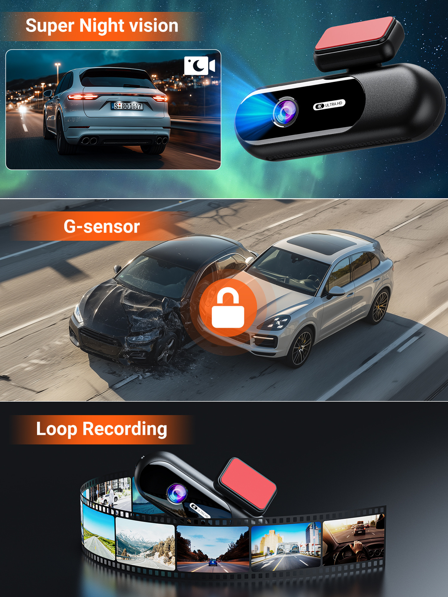 Cross-border single/dual-lens hidden dashcam, 4K high-definition wireless WIFI hidden recorder