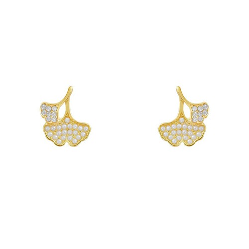 Korean version of pearl ginkgo leaf earrings for women retro French elegant 925 silver needle temperament high-end earrings earrings trendy