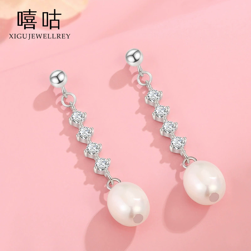 嘻咕 Cute retro short earrings from pearl, silver 925 sample