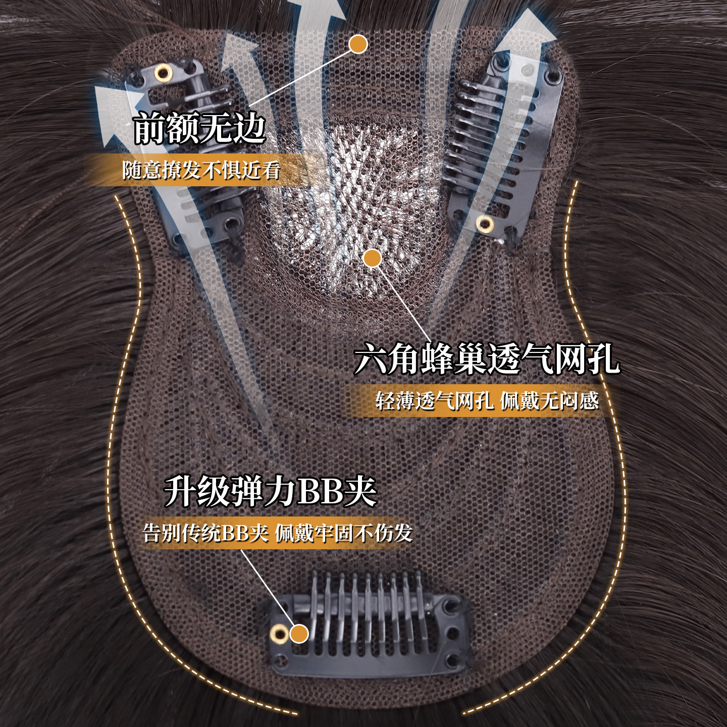 Peruca de mujer cabeza natural simulación de cabello caricatura franja reposición de cabello esponjoso cráneo alto blanqueamiento sin marcas franjas falsas