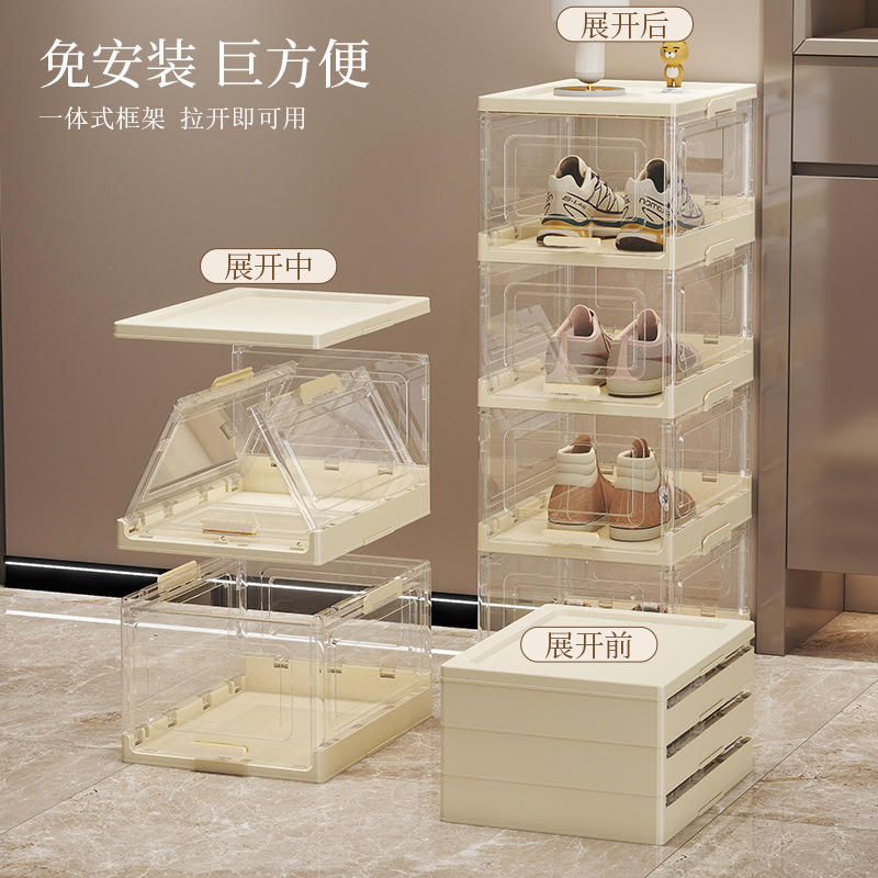 Caja de zapatos plegable de acrílico transparente transfronteriza, caja de almacenamiento de acabado a mano para el hogar, vitrina a prueba de polvo de almacenamiento de calzado deportivo