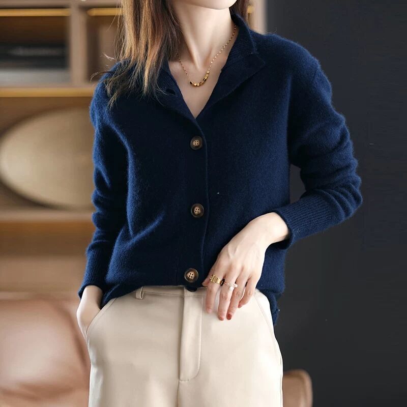 ファッショナブルでスタイリッシュなニットウェア、春と秋の韓国風婦人服、2025年の新しいスタイル、年齢を軽減するスタンドアップカラートップ、ゆったりとしたアウターウェア|undefined