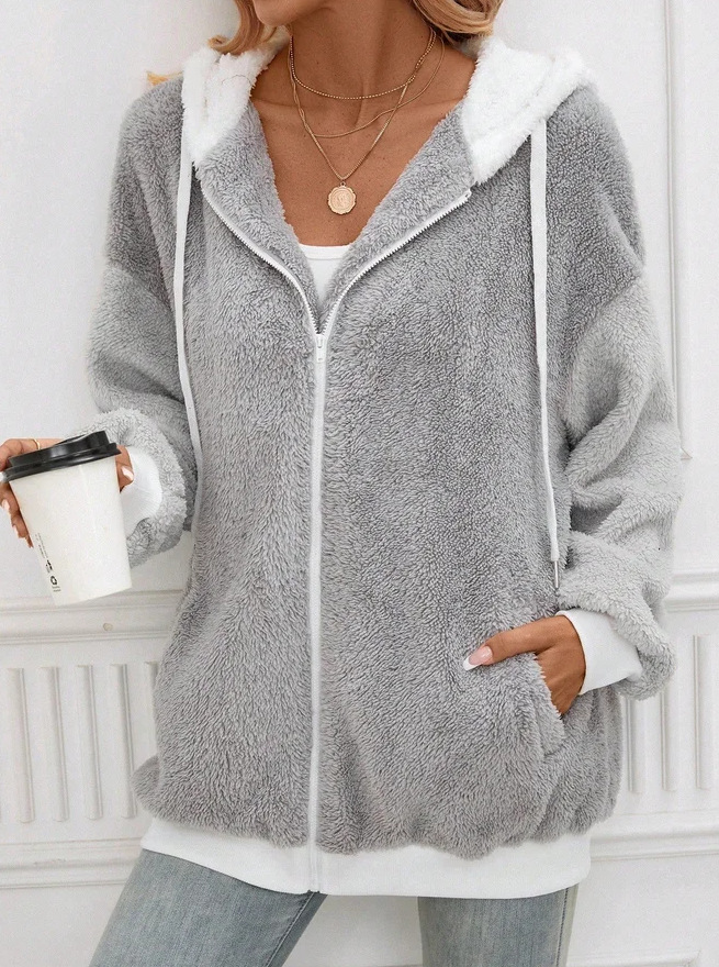 Women's Coat Plush Patchwork Hooded Mid Length Winter Jacket_voghion.com