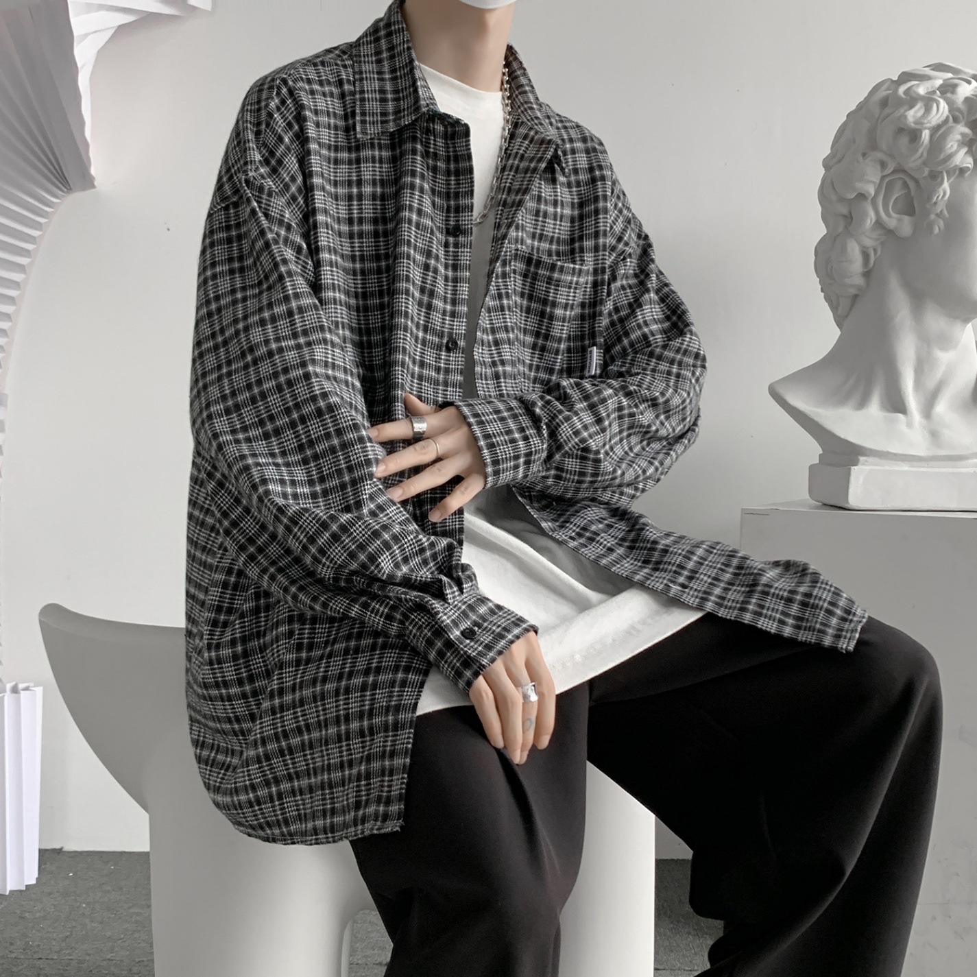 Checkered Long Sleeved Shirt For Men, Autumn Retro And Cool Jacket, Spring And Autumn Shirt_voghion.com