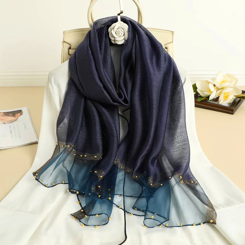 Spring summer autumn new scarf female thin hand-nailed beaded solid color shawl gold silk personality gauze scarf silk scarf wholesale