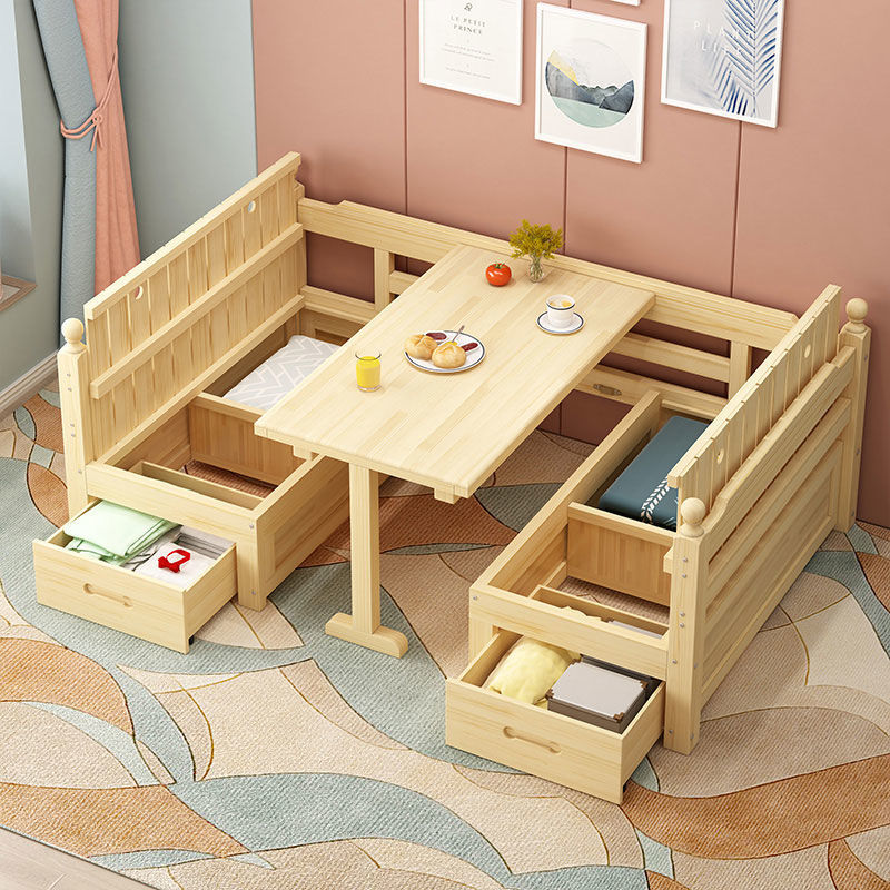 Sofá cama de madera maciza, sala de estar de doble uso, apartamento pequeño, combinación multifuncional plegable, hogar con almacenamiento de escritorio
