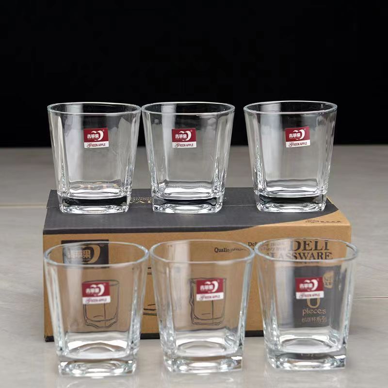 Green Apple Square Glass Beer Cup Whiskey Cup Fruit Juice Cup Beverage Cup Wholesale Custom Logo