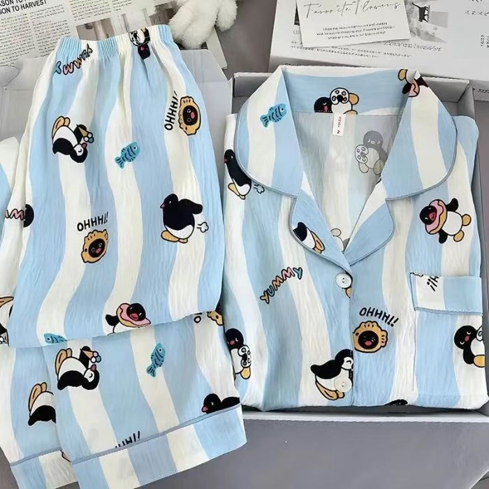 Venta al por mayor transfronteriza pantalones de manga larga de otoño pijamas mujeres nubes algodón dibujos animados coreanos dulce rojo rojo traje de cárdigan estilo ins
