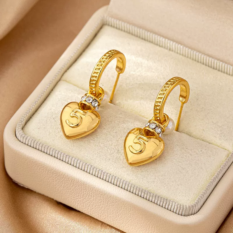 25年新款小香风桃心耳环时尚简约爱心镶钻耳坠黄铜材质耳饰耳钉女