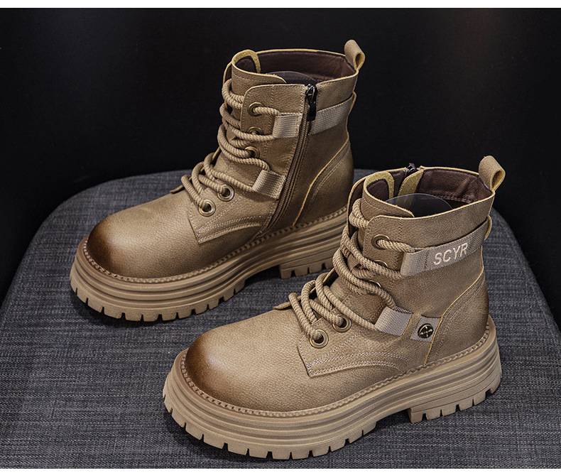 Giày boot nữ cổ ngắn đế dày phong cách Martin, lót lông ấm mùa đông — M2626-1 vàng lót nhung, M2626 màu vàng một lớp lót trong, M2626-1 kaki lót nhung, M2626 một lớp màu đen chi tiết 20