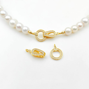 Real Gold Plated Color-Preserving Zircon Single-Breasted Pearl Necklace Bracelet Ending Connecting Buckle Buckle DIY Jewelry Accessories