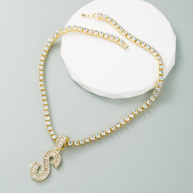 Fashion Letter Copper Pendant Necklace Plating Inlay Zircon Copper Necklaces