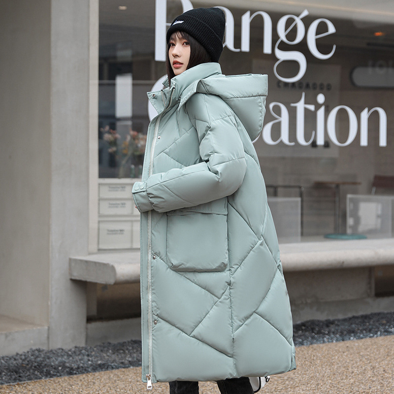 韓国版の外国貿易の厚いパンの服のダウンの綿服の女性のゆったりした冬のコートの中の長いタイプの膝の綿入れの上着|undefined