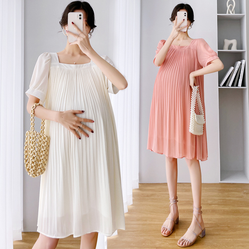 Pregnant Women's Dress Korean Style Pregnant Women's Dress Pleated Chiffon Pregnant Women's dress Internet Celebrant plus size Pregnant Women's dress