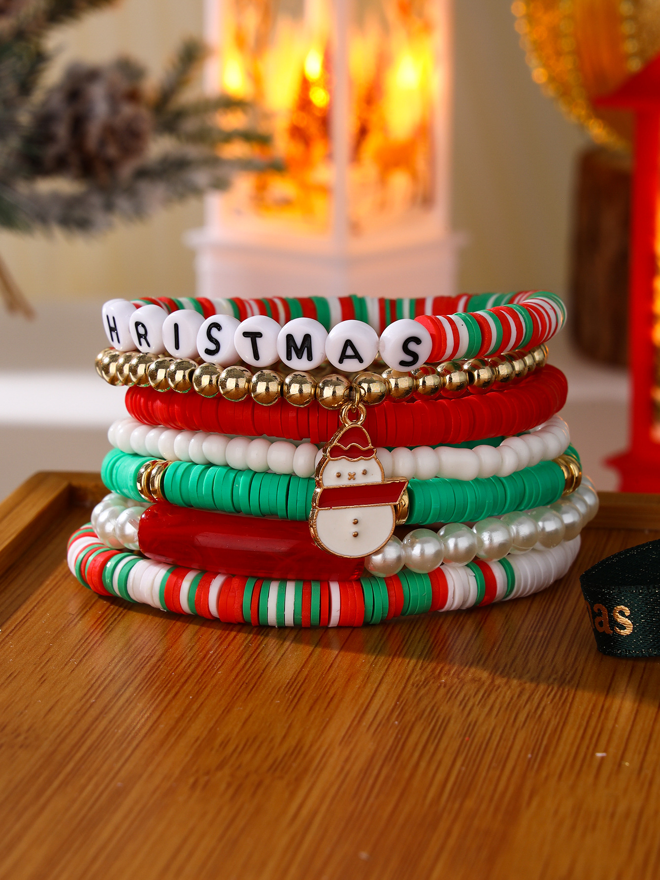 Letter, Snowman Pattern Women's Gender Beaded Design Sweet Letter Snowman Soft Clay Beaded Bracelets Christmas Wholesale