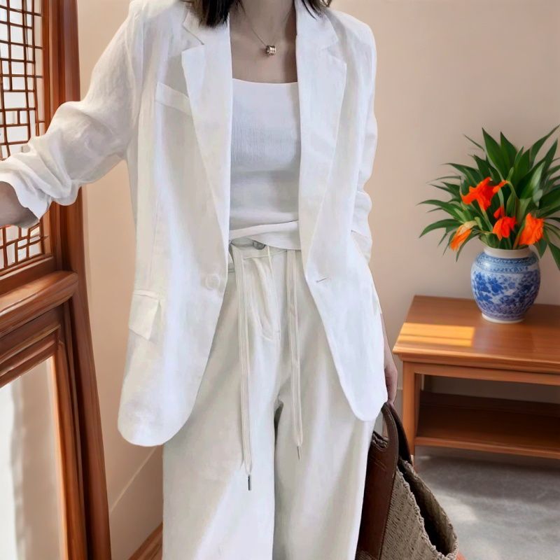 R1Y Cotton and Linen Suit, Lazy Style New Sun Protection Jacket, Elegant, Slim Summer Thin Casual Suit