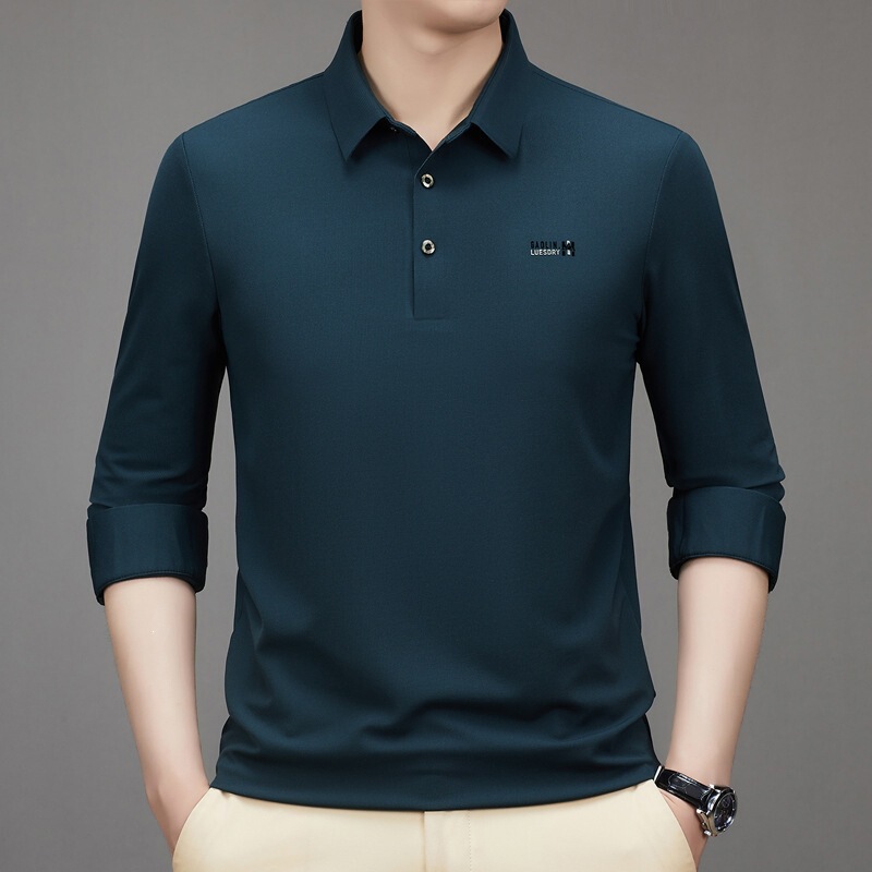 2026 versatile polo shirt, long-sleeved men's top, silk blend, middle-aged men's fashion, business casual T-shirt 2026 versatile polo shirt, long-sleeved men's top, silk blend, middle-aged men's fashion, business casual T-shirt