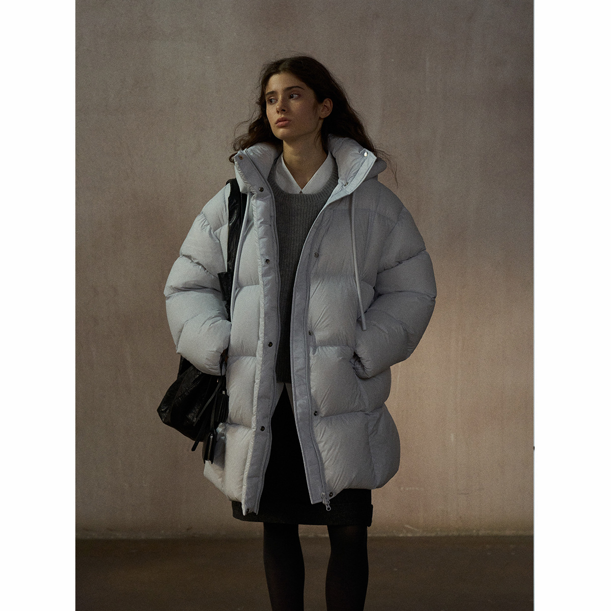 【识几】连帽保暖蓄热恒温宽松茧型中长90白鸭绒羽绒服外套H9037