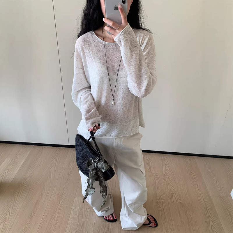 Wholesale Original Design Long-Sleeve Wool Knit Sweater, Versatile and Slimming Linen Base Shirt S025
