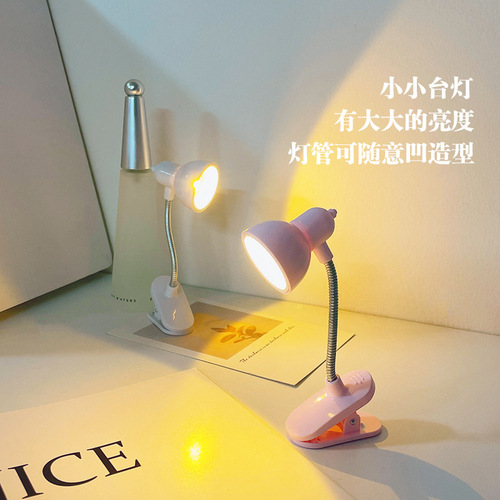 Creative LED mini desk lamp with warm light clip, suitable for student dorms, eye-protection learning reading lamp, bedside night light