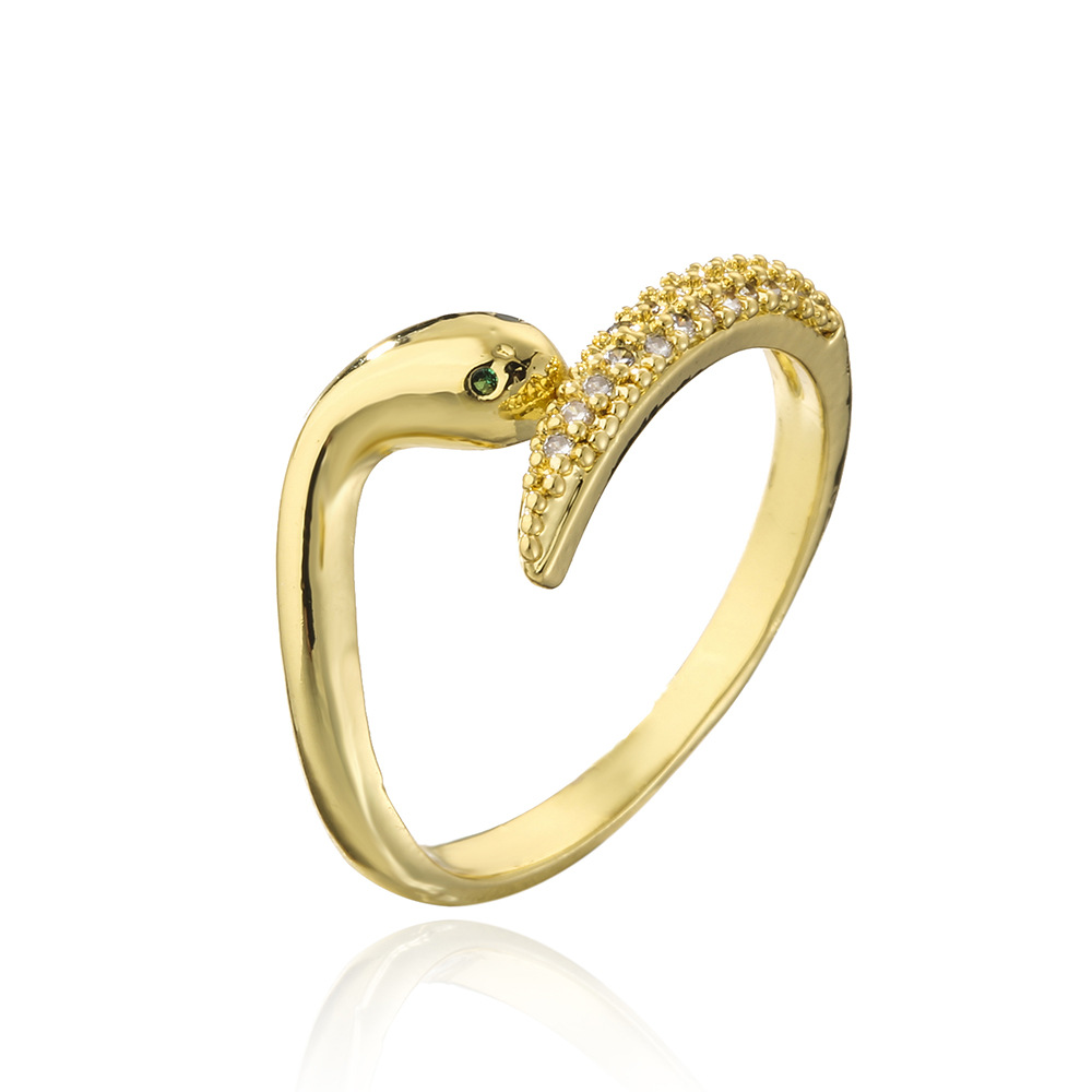 Fashion Copper 18K Gold Zircon Snake Shaped Geometric Open Ring