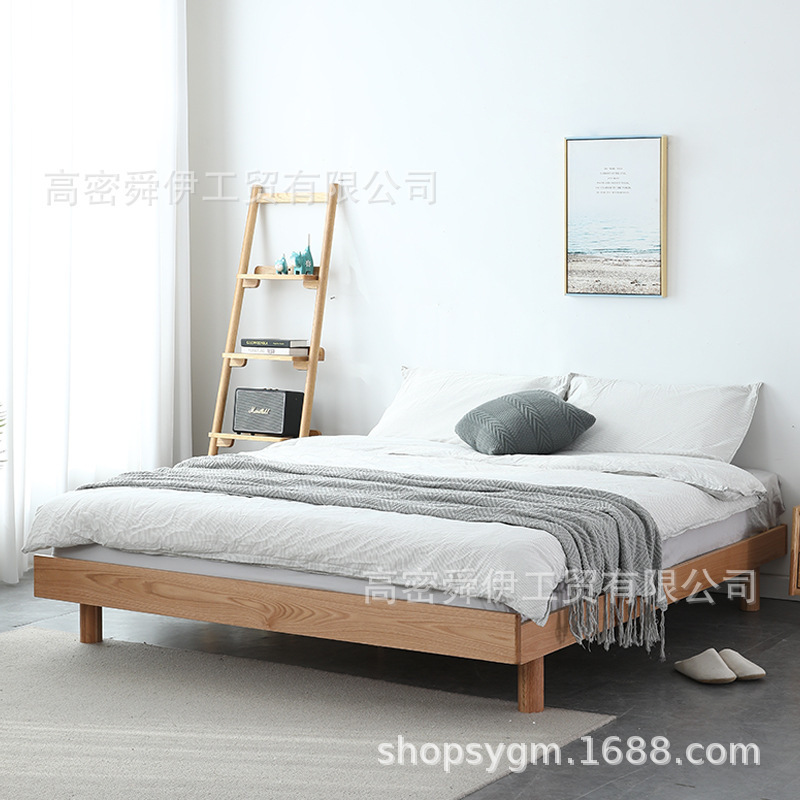 Nordic Solid Wood Tatami Suspension Bed Small Apartment Bedroom Furniture Simple Height Adjustable Log Bed Frame