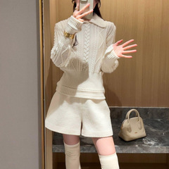 气质温柔设计麻花翻领针织衫女2025新款休闲减龄感百搭长袖上衣