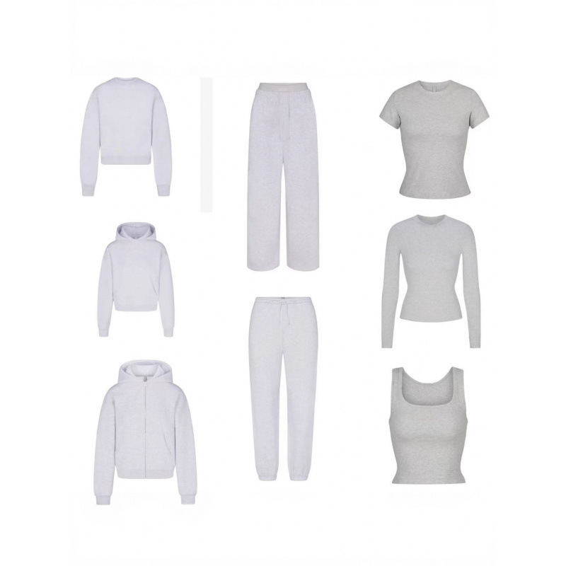 Skims Kardashian Gray Series Fleece Terry Cotton Jacket Sweatshirt Double Waistband Pants Casual Sports Suit
