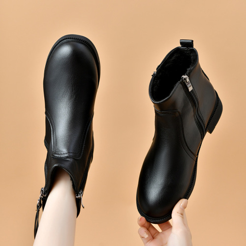 Women's Short Boots with Side Zipper, Fashion Ankle Boots, Cotton Boots, Stylish and Versatile, Warm and Slimming