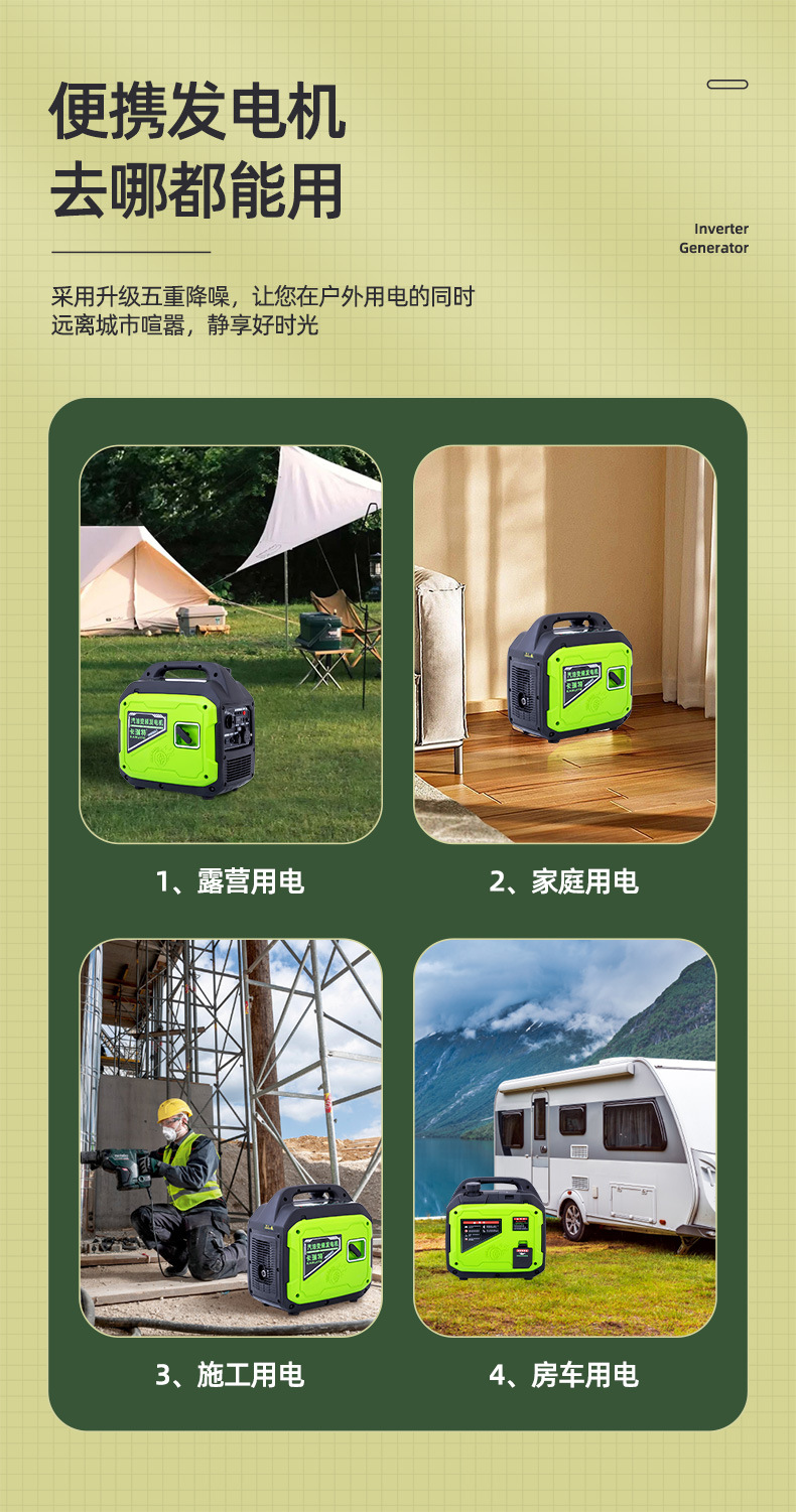 Carett 3Kw Small Gasoline Generator 220V Household Variable Frequency Mini Stall Outdoor Camping Portable