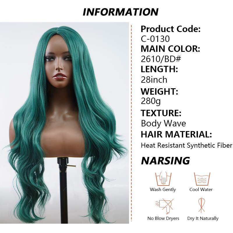 Perruque synthétique nouvelle perruque synthétique anime cosplay ensemble complet simulation cheveux longs bouclés perruques vert mer profonde_voghion.com