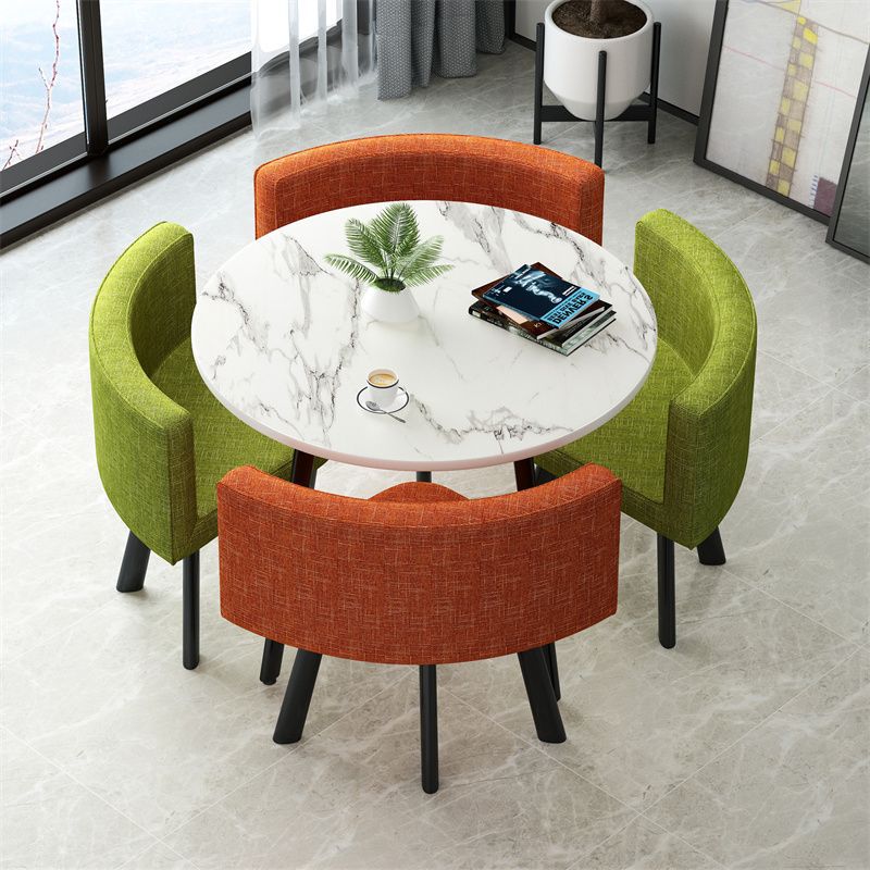 둥근 흰색 모조 대리석 주황색 녹색 천