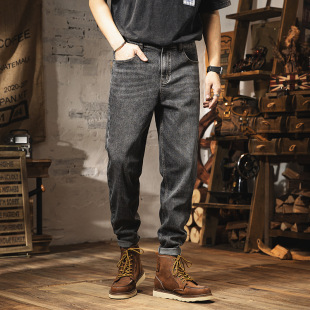 586# Large Size Men's Spring and Summer New Jeans Men's Retro Daniel Wind Loose Elastic Denim Pants Plus Size