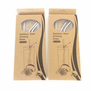 304 stainless steel straight curved straw suit Foreign trade Original order straw 5-piece simple carton suit