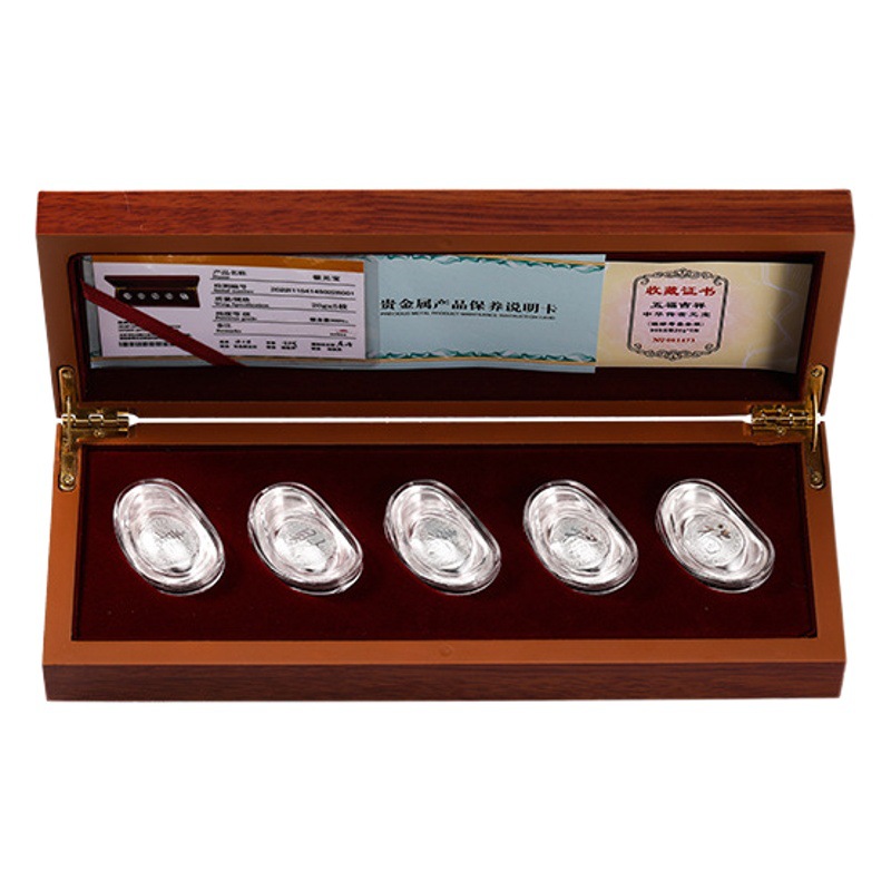 Traje de plata de Ingot Fu Lu Shou Xi Cai S999 plata esterlina hueco pie Plata de Ingot de Plata DE LA Colección DE INVERSIÓN DE Regalo