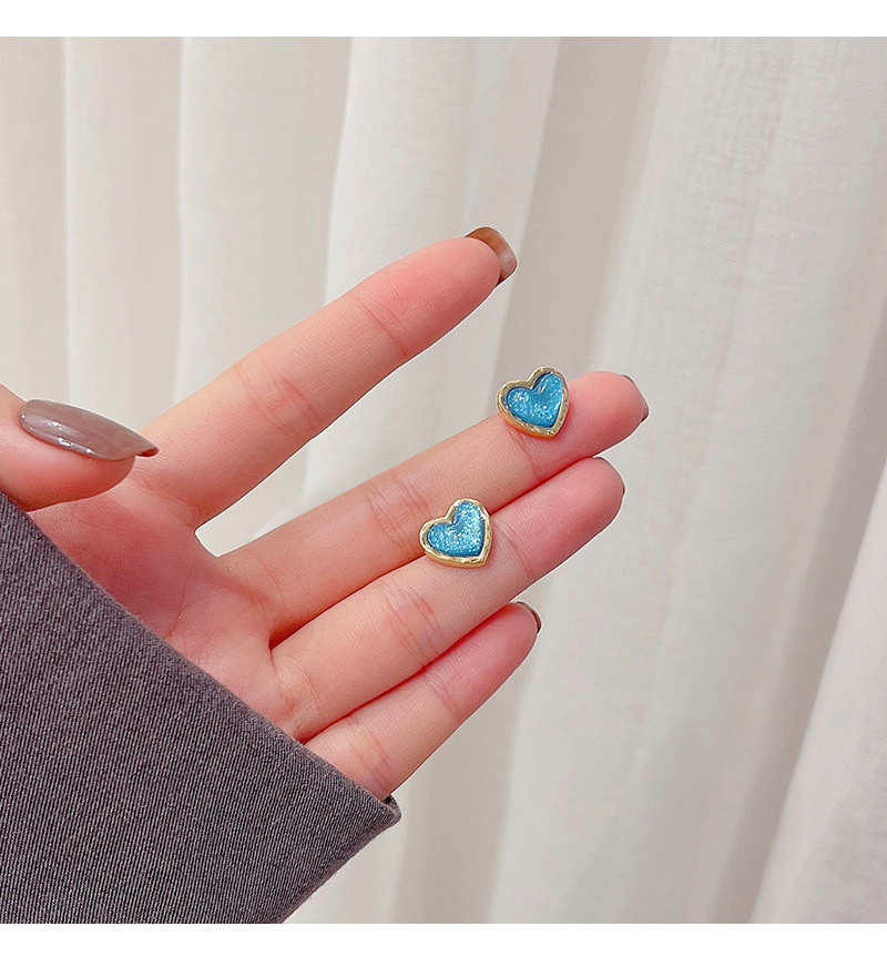 Korean style blue small heart-shaped earrings