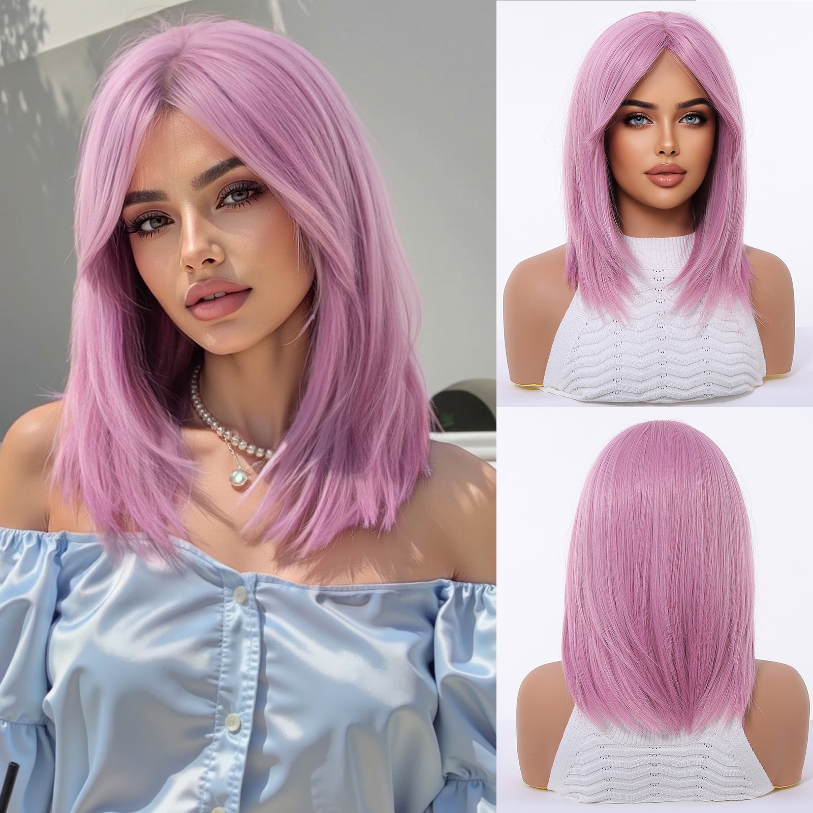 Peluca degradada dorada para mujer, peluca completa, cabello sintético de longitud media, estilo cosplay de Halloween.