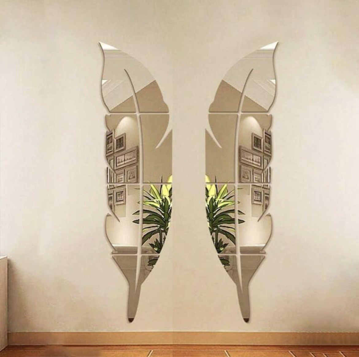 创意羽毛试衣镜3D立体镜面墙贴装饰客厅玄关走廊卧室卫生间镜子贴