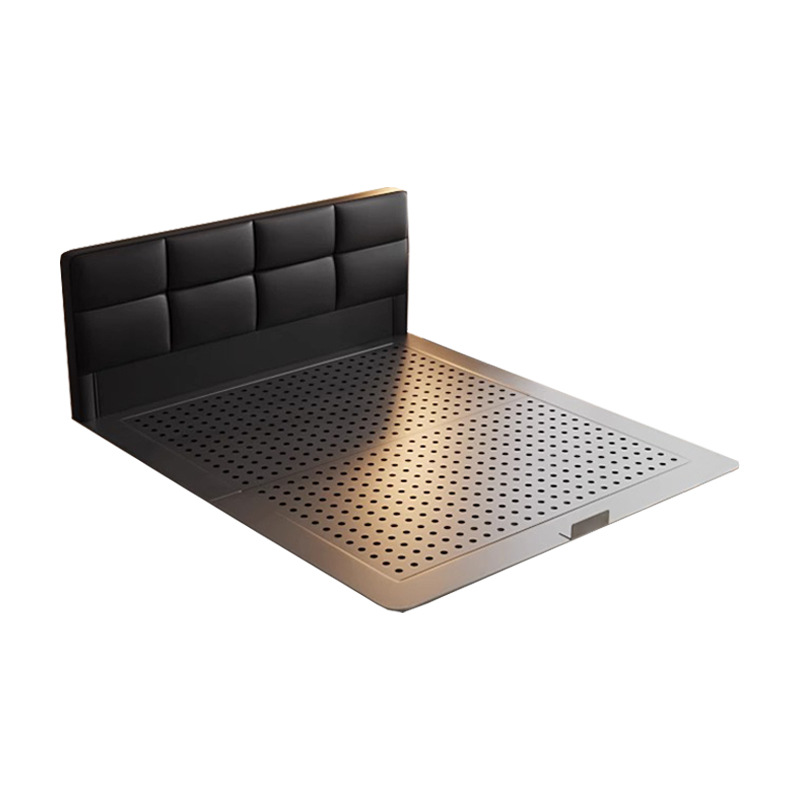 Cama de cuero negro inteligente retro negro de acero al carbono cama de suspensión cama doble de 1.8m Italia cama de cuero de acero minimalista