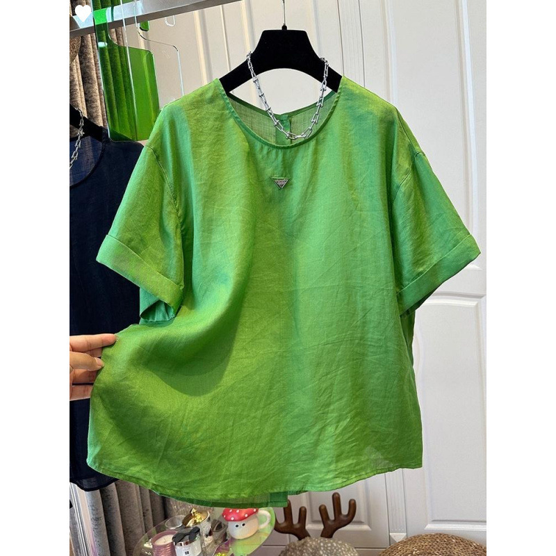 オールドマネースタイルラウンドネックスリム半袖Tシャツレディーストップス年齢軽減ルーズ無地ファッション万能シャツ2025年夏|undefined