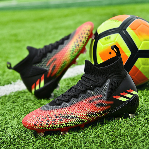 New high-top football shoes, long spikes, seamless flying woven broken spikes, training shoes, men's soccer shoes