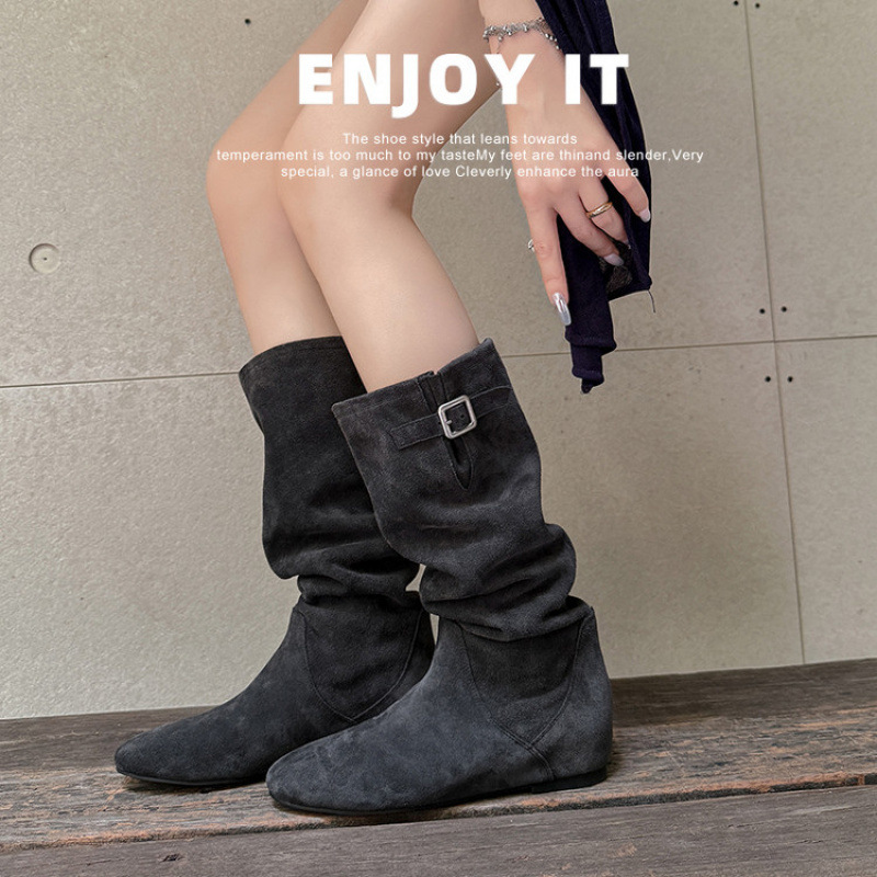 2025 New Genuine Leather Retro Flat Boots Pleated Western Cowboy Boots Long Boots Maillard Brown Boots 2025 New Genuine Leather Retro Flat Boots Pleated Western Cowboy Boots Long Boots Maillard Brown Boots