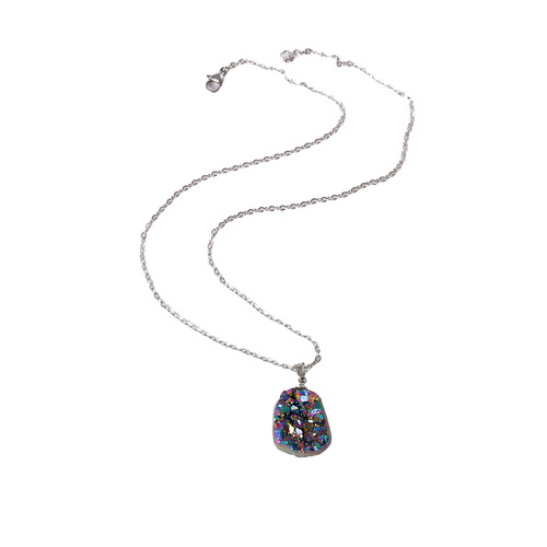 Natural irregular agate crystal pendant white crystal raw stone necklace diy jewelry accessories gravel necklace cross-border