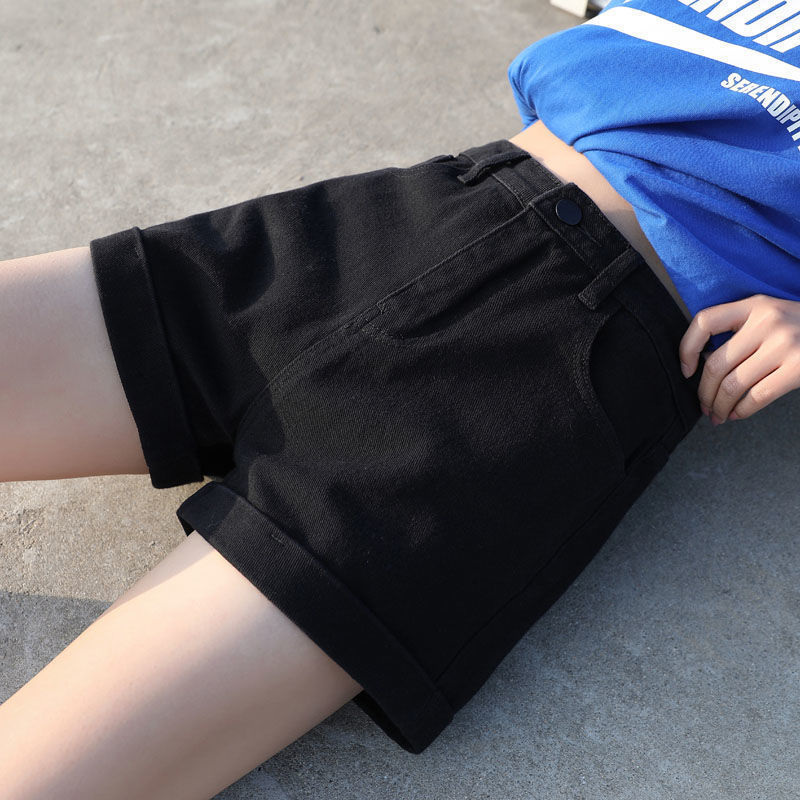 Black Denim Shorts Women's Loose Wide-leg High Waist A- shaped Pants 2022 New Summer Ultra-short Hot Pants Spice Girls Ins