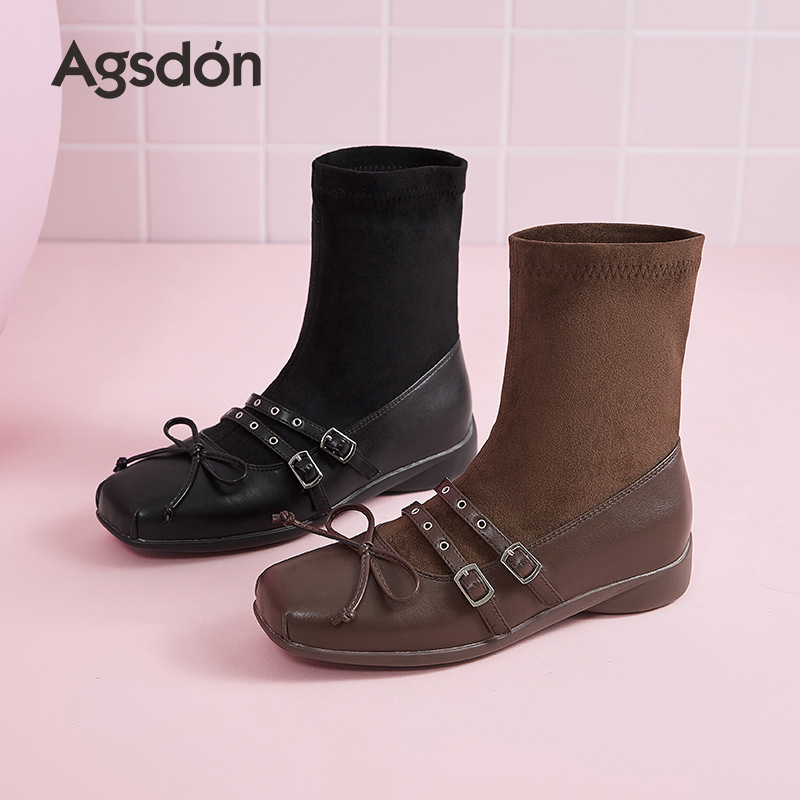 Botines Mary Jane Estilo Calcetín para Mujer Suela de Caucho Estilo Retro Tacón Bajo para Otoño image 4