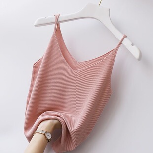 Plus Size Camisole Women's Inner Layer V-Neck Ice Silk Sexy Short Threaded Knitted Versatile Slimming Look Top