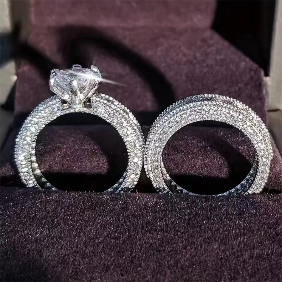 Couple Gender Elegant Luxurious Geometric Alloy Plating Zircon Couple Rings