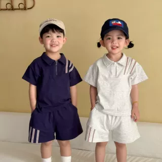 儿童夏季套装运动女童装纯棉宝宝2026新款男童休闲短袖polo衫短裤