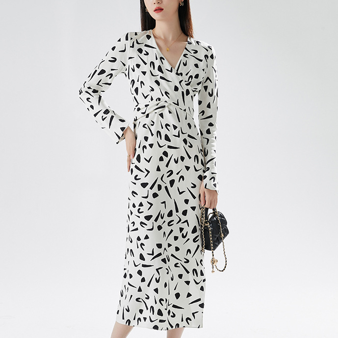 2023 Summer New Women's One-piece Simple Atmospheric Slim-fit Elegant Commuter Dress French Slim Print