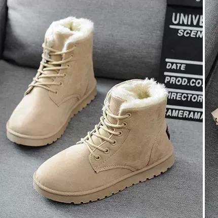 2024女式短靴新款冬圆头系带棉鞋女平底雪地靴加绒保暖女靴子批发